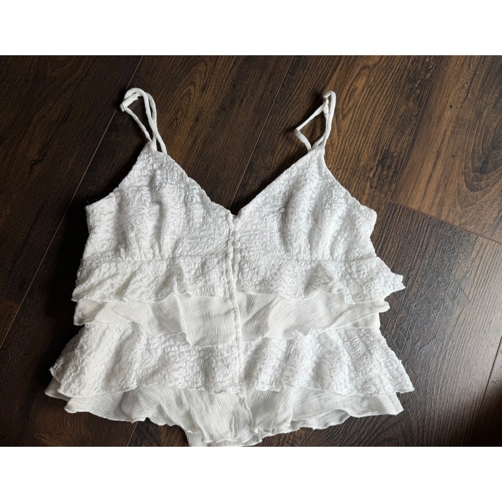 Kirious Los Angeles White Eyelet Lace Tiered Ruffle Camisole Top Womens Med 0005